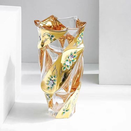 Czech original imported crystal glass vase with gold enamel vase European style housewarming gift