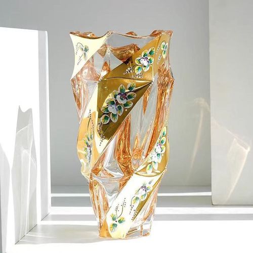Czech original imported crystal glass vase with gold enamel vase European style housewarming gift