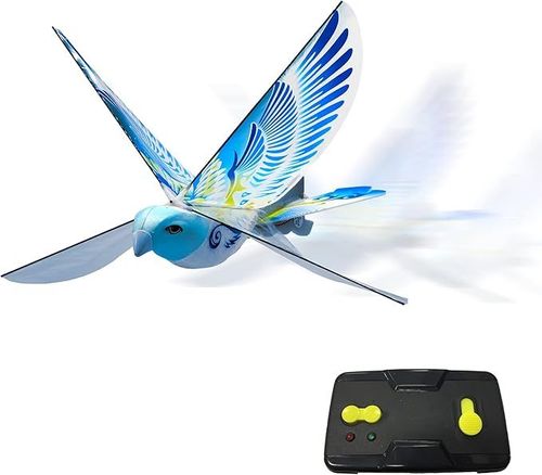 MUKIKIM eBird Blue Pigeon - Flying RC Bird Toy for Kids. Indoor-Outdoor Remote Control Bionic Flapping Wings Bird Helicopter. USB Recharging
