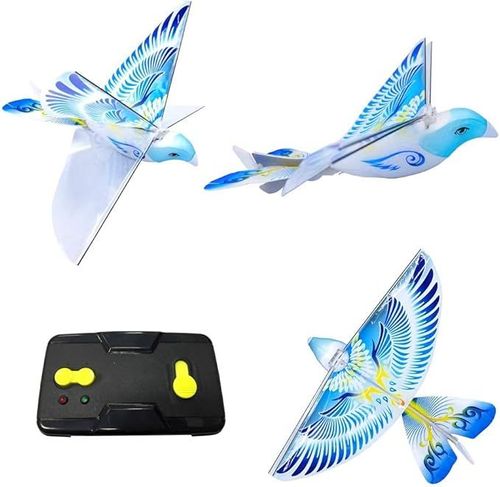 MUKIKIM eBird Blue Pigeon - Flying RC Bird Toy for Kids. Indoor-Outdoor Remote Control Bionic Flapping Wings Bird Helicopter. USB Recharging