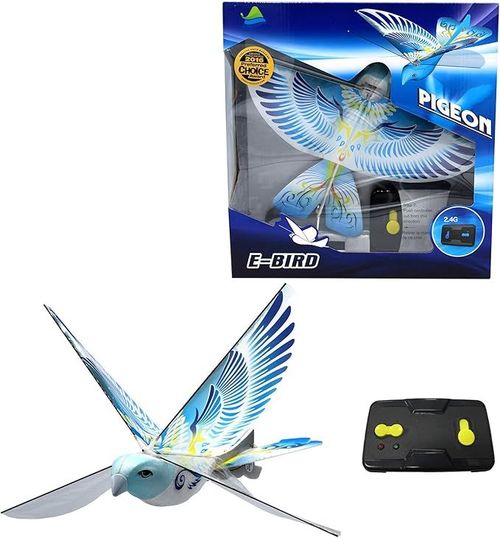 MUKIKIM eBird Blue Pigeon - Flying RC Bird Toy for Kids. Indoor-Outdoor Remote Control Bionic Flapping Wings Bird Helicopter. USB Recharging
