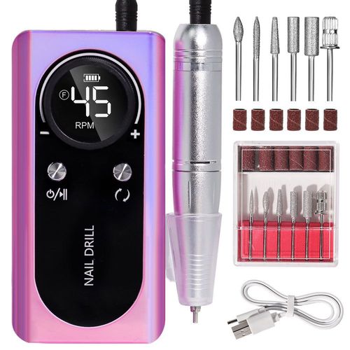 Professional 45000RPM Electric Portable Nail Drill Machine Rechargeable Low Noise Nail Sander File for Manicure Salon Tool