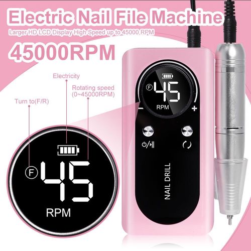 Professional 45000RPM Electric Portable Nail Drill Machine Rechargeable Low Noise Nail Sander File for Manicure Salon Tool
