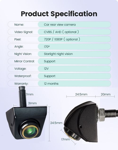 360°Rotatable  AHD 1080P Backup Camera for Car Truck Back Up Camera for Cars RV Front Rear View Reverse Camera Super Night Vision IP69K Waterproof Parking Assist Universal 170° Wide Angle12V-24V