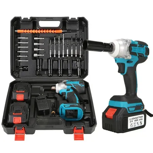 Electric Wrench + 2 Batteries + 13 Pcs Impact Wrench Hex Socket Driver Bit Set