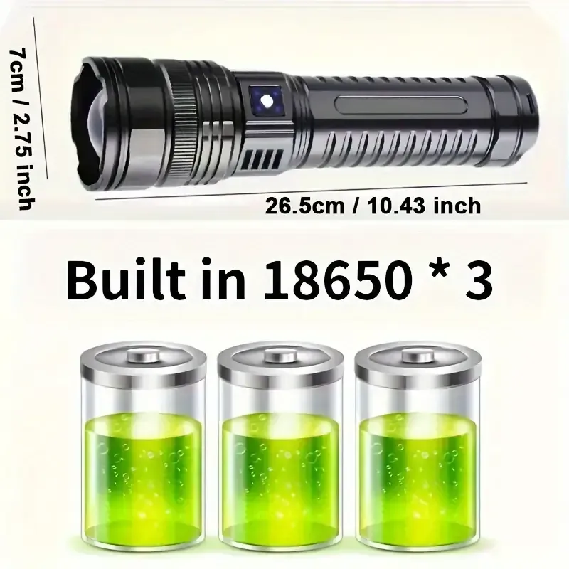 New Most Powerful Led Flashlights Tactical Rechargeable Flashlight Built-in 15000mAh Battery Long Range Spotlights Torch Light with COB Light