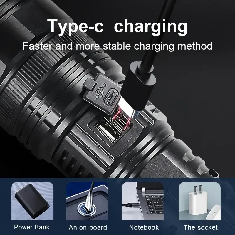 New Most Powerful Led Flashlights Tactical Rechargeable Flashlight Built-in 15000mAh Battery Long Range Spotlights Torch Light with COB Light