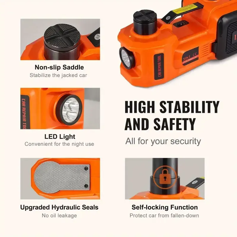 5 Ton Electric Car Jack - Portable Hydraulic Lifting System with 11023 LBS Capacity, Built-in Inflatable Pump, LED Light, and Easy Tire Changing for SUV, MPV, Sedan, Truck, and Garage Repair