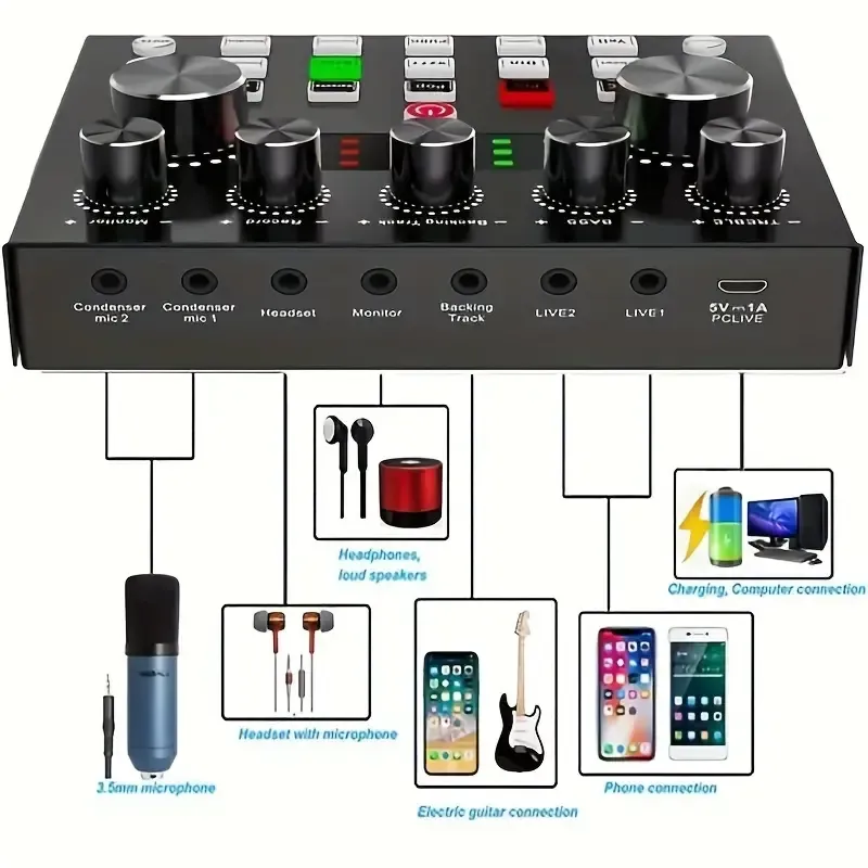 V8S English live broadcast sound card cross-border hot model can be equipped with bm800 cantilever set sound card set directly sound card