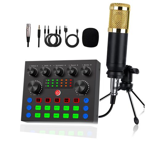 V8S English live broadcast sound card cross-border hot model can be equipped with bm800 cantilever set sound card set directly sound card
