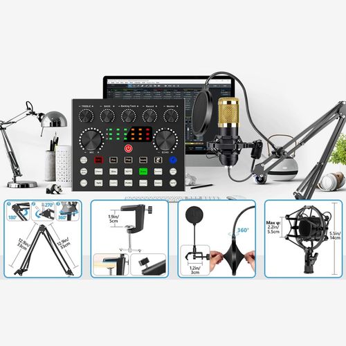 V8S English live broadcast sound card cross-border hot model can be equipped with bm800 cantilever set sound card set directly sound card