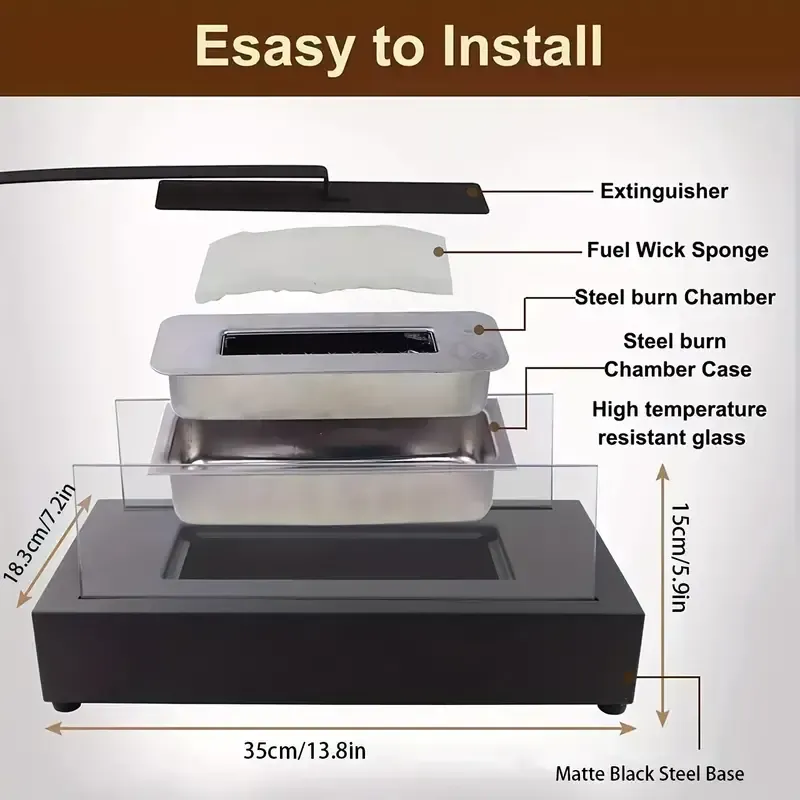 Tabletop alcohol fireplace indoor metal stove rectangular portable real fire fireplace outdoor stove