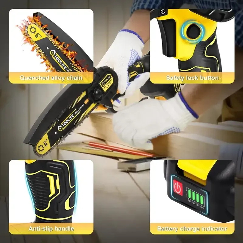 7.87-inch lithium chainsaw handheld household single-handed saw high-power rechargeable mini chain saw garden pruning logging