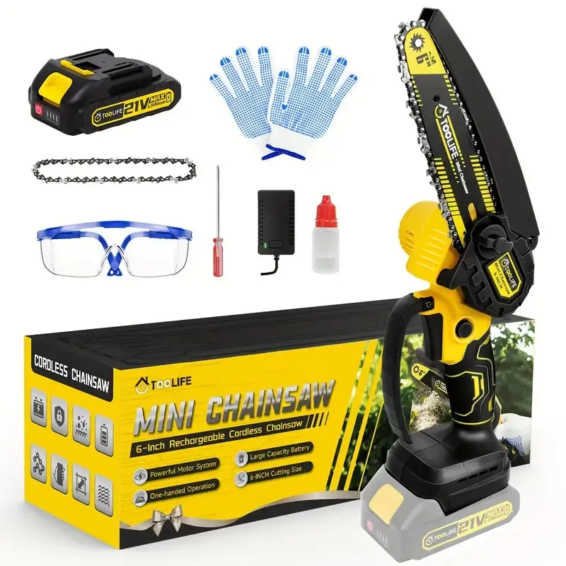 7.87-inch lithium chainsaw handheld household single-handed saw high-power rechargeable mini chain saw garden pruning logging