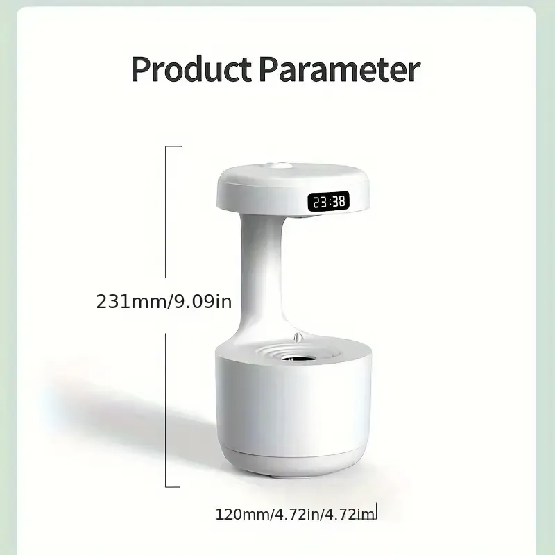 Super visual creative black technology backflow anti-gravity water drop humidifier for home office desk