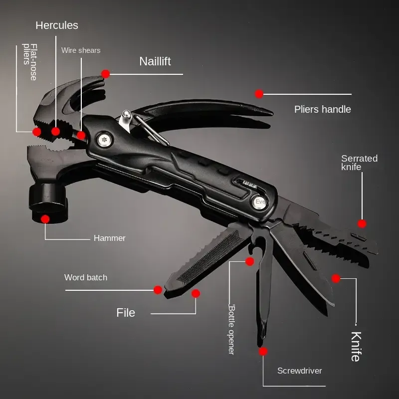 Outdoor universal folding pliers, black adjustable adjustable wrench combination, car-mounted multi-function EDC tool pliers
