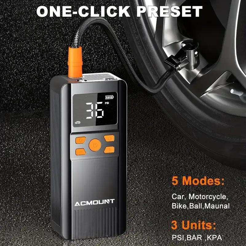 150PSI Portable Air Compressor Tire Inflator - 2x Faster Cordless Tire Pump with Digital Pressure Gauge, LED Light, USB Charging and Rechargeable Lithium Battery - Great for Car, Bicycle, Motorcycle and Ball Inflator