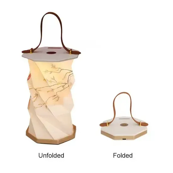 Folding paper table lamp paper lantern lamp dimmable folding decorative lamp battery rotating lamp
