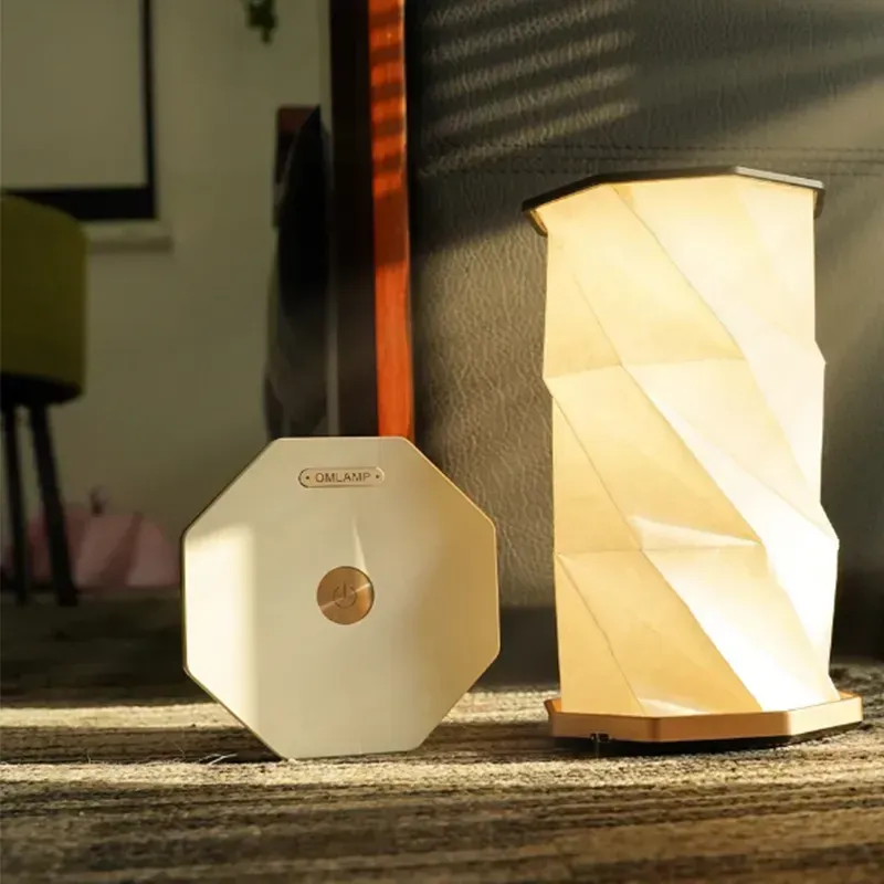 Folding paper table lamp paper lantern lamp dimmable folding decorative lamp battery rotating lamp