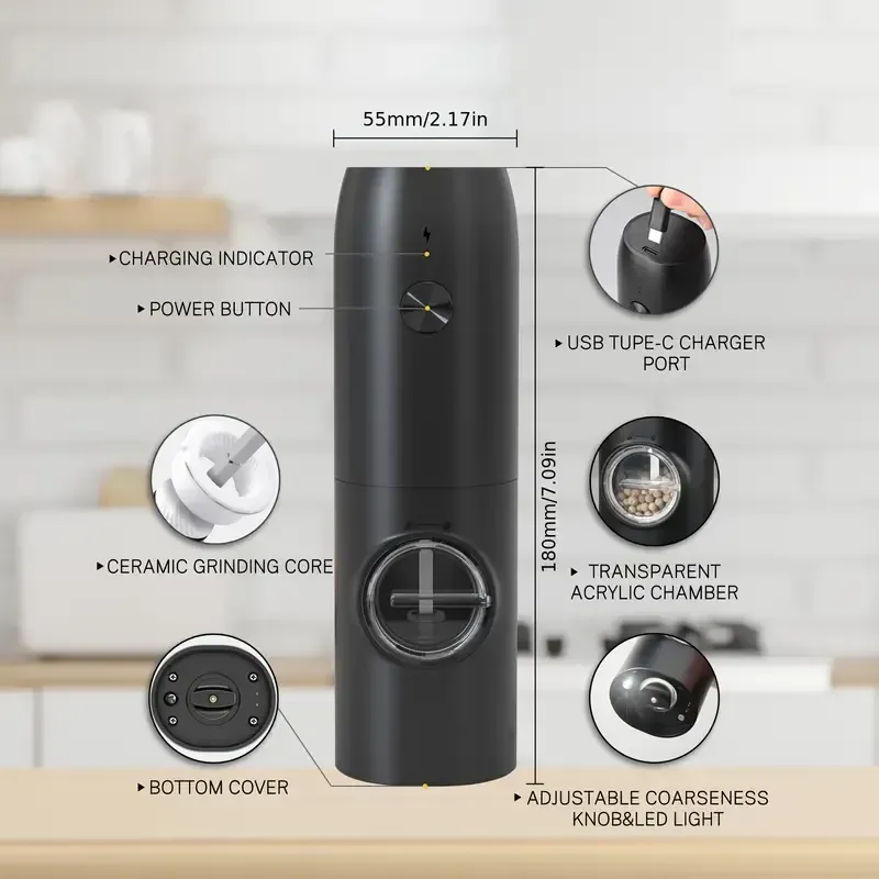 Rechargeable grinder electric rose salt pepper flax seed grinder household wireless electric grinder