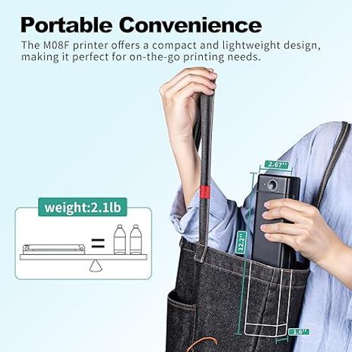 Portable Travel Wireless Printer M08F Thermal Wireless Printer Support, Inkless Bluetooth Printer Compatible with Mobile Phones, Laptops and PCs, Suitable for Travel, Business, Office