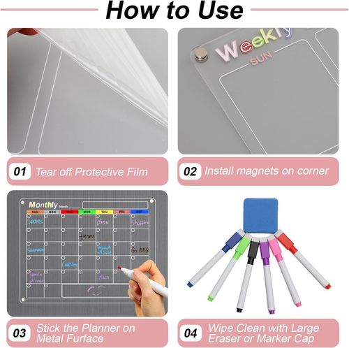 2 Pcs Acrylic Magnetic Refrigerator Stickers(Monthly+Weekly)