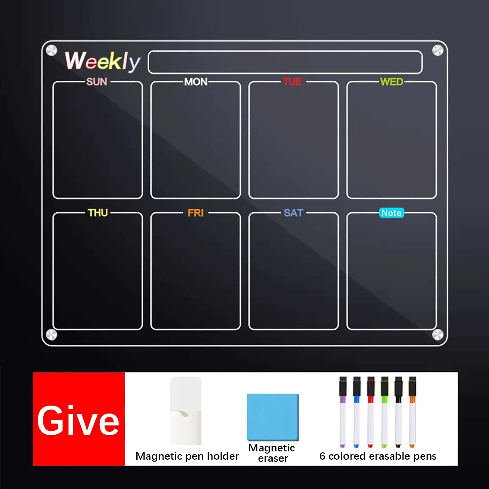 2 Pcs Acrylic Magnetic Refrigerator Stickers(Monthly+Weekly)