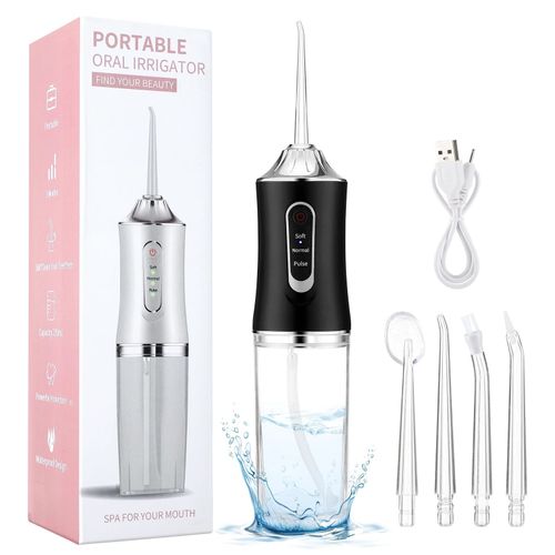 Portable dental flosser oral irrigator USB charging with dental floss spray tooth pick 4 tips 220 ml mouthwash machine