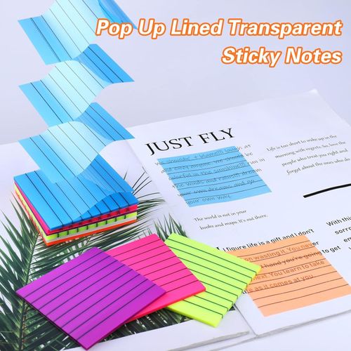 7 pcs 350 Sheets Lined Stick Notes, 7.6 * 7.6cm Super Sticky Notes 7 Bright Colors Lined Self-Stick Note for Office School and Home