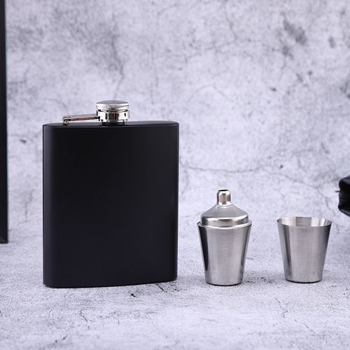 Spray Matte Black Paint 6 OZ Portable Outdoor Stainless Steel Wine Bottle Portable Wine Whiskey Bottle Gift Box Set
