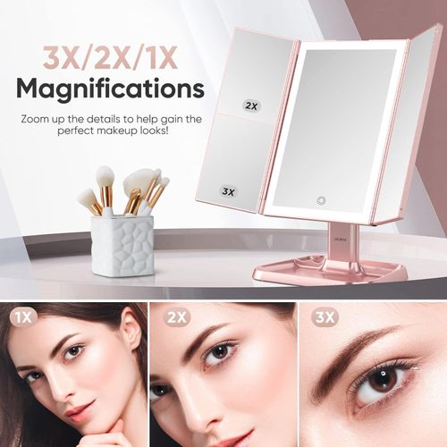 Trifold LED Makeup Mirror