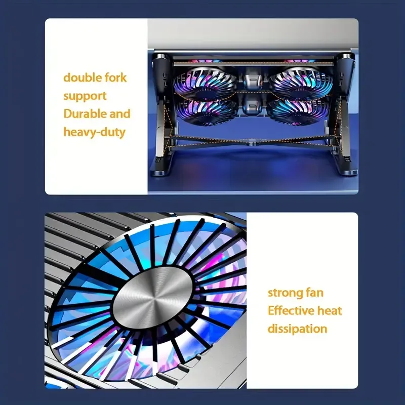 Portable Laptop Cooling Pad - Compact Foldable Design with High-Performance Radiator, Silent Fan, and Adjustable Bracket - Universally Compatible with Macbook, Tablet, and Notebook, Ergonomic Stand, and Space-Saving Table Design for Enhanced Productivity