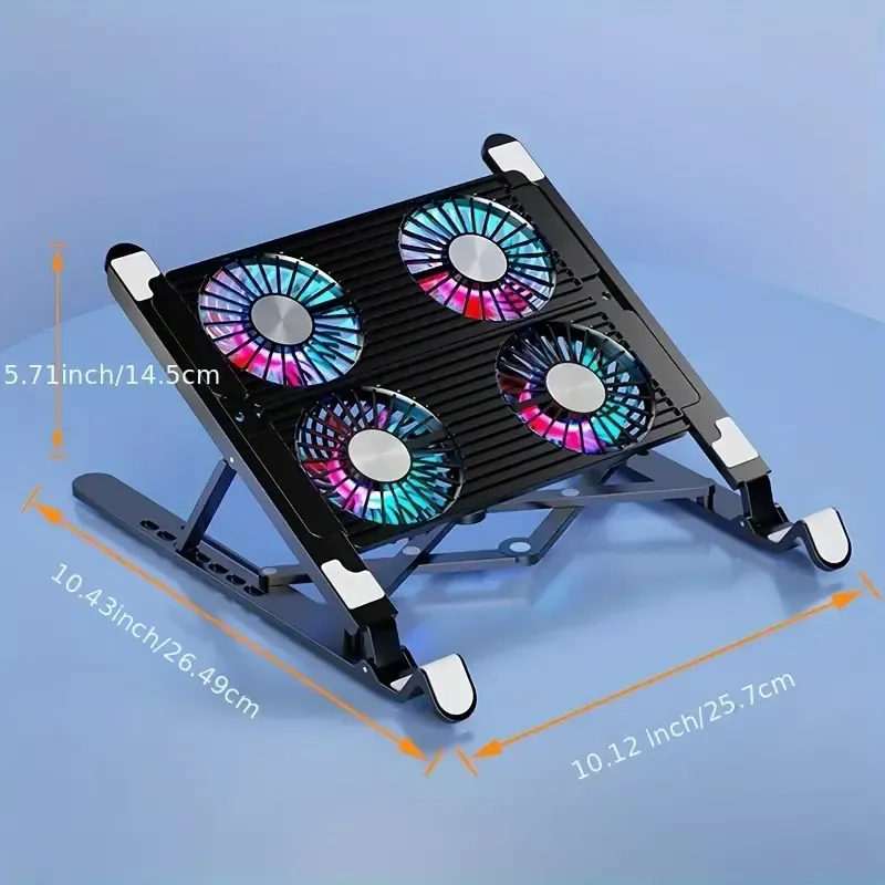 Portable Laptop Cooling Pad - Compact Foldable Design with High-Performance Radiator, Silent Fan, and Adjustable Bracket - Universally Compatible with Macbook, Tablet, and Notebook, Ergonomic Stand, and Space-Saving Table Design for Enhanced Productivity