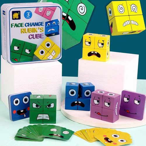 🎁2024 Parent-child Interactive Games Face-Changing Magic Cube Building Blocks