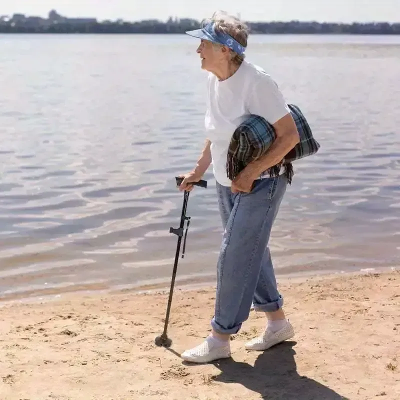 2024 new trusty cane illuminated crutches five-section crutches elderly crutches voice broadcast Double joint crutch