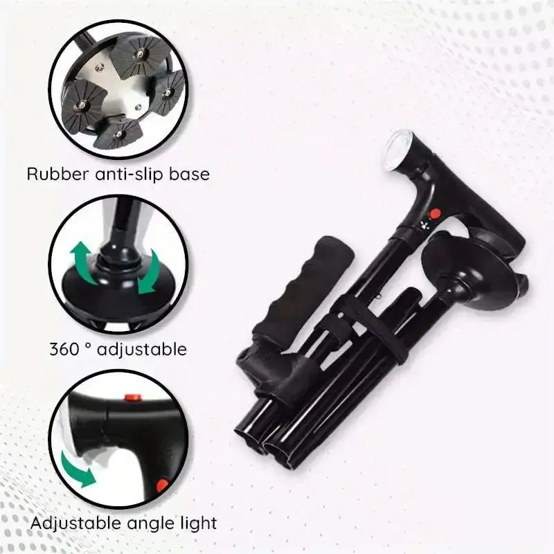 2024 new trusty cane illuminated crutches five-section crutches elderly crutches voice broadcast Double joint crutch