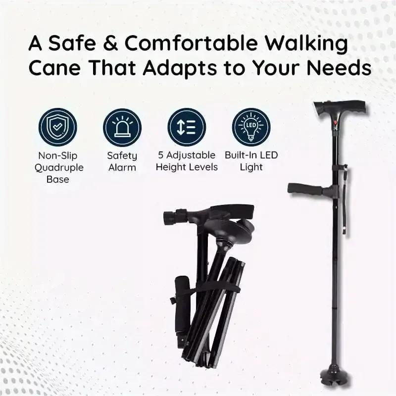 2024 new trusty cane illuminated crutches five-section crutches elderly crutches voice broadcast Double joint crutch