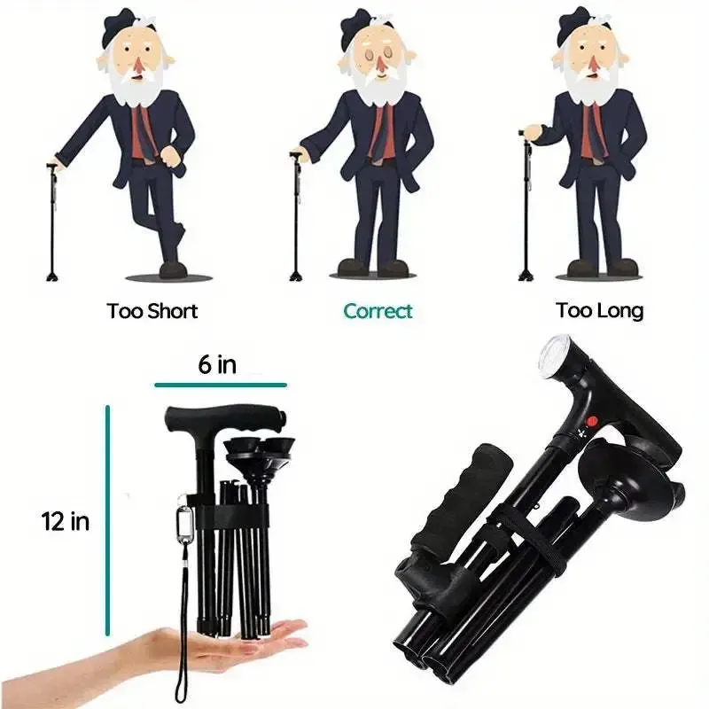2024 new trusty cane illuminated crutches five-section crutches elderly crutches voice broadcast Double joint crutch