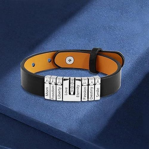 Personalized Leather Bracelet for Men Custom Bracelet with 2-8 Engraved Name Personalized Dad Bracelet With Kids Name Adjustable Bracelet for Dad Husband