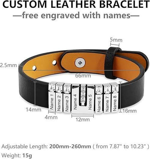 Personalized Leather Bracelet for Men Custom Bracelet with 2-8 Engraved Name Personalized Dad Bracelet With Kids Name Adjustable Bracelet for Dad Husband