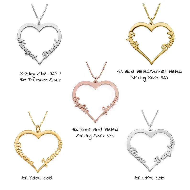 Custom Engraved Heart Pendant Gold Name Necklace Two Names • Personalized Love Jewelry for Her Girlfriend Daughter Mom • Mother's Day Gift