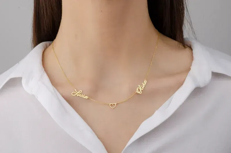 Two Names Necklace with Heart