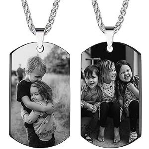 Custom Necklaces--Personalized Double Sided Photo Text + Icon Necklace Men's Custom Necklace with Picture