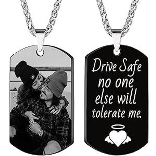 Custom Necklaces--Personalized Double Sided Photo Text + Icon Necklace Men's Custom Necklace with Picture