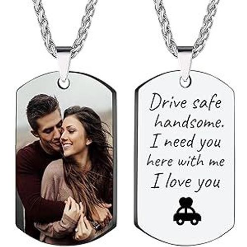 Custom Necklaces--Personalized Double Sided Photo Text + Icon Necklace Men's Custom Necklace with Picture