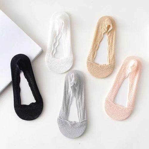 🧦5 Pairs Lace No Show Liner Socks for Women✨(Black+Blue+Gray+Skin tone+White）