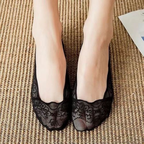 🧦5 Pairs Lace No Show Liner Socks for Women✨(Black+Blue+Gray+Skin tone+White）