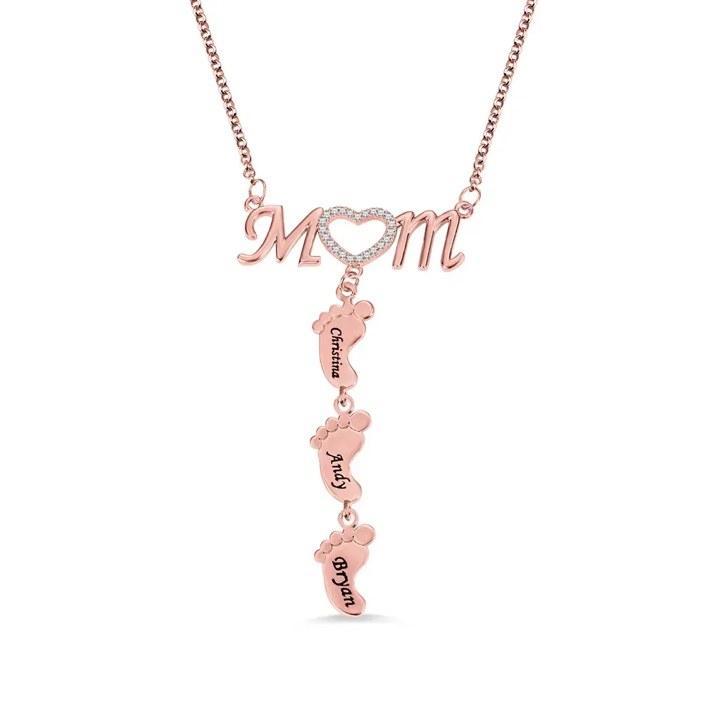 Personalized Mom Wife Necklace with Baby Feet Necklace