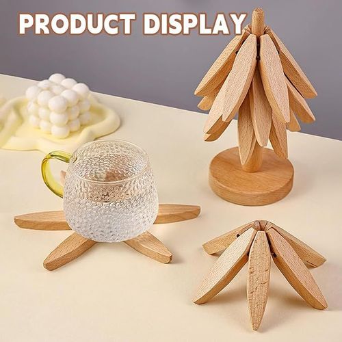 3 Wooden Trivets+1 Stand  Wooden creative walnut one tree solid wood insulation mat Christmas tree insulation table mat home coaster Casserole mat