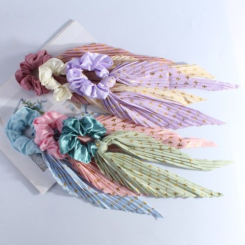 Set of 6 Handmade Pleated Floral Ribbon Scrunchies